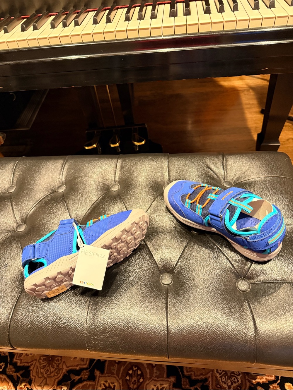 Geox Blue and Aqua Kids Hook-and-Loop Sandals with Orange Accents